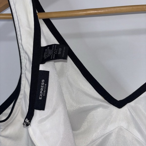 Express Women's Size 10 White Black Trim Sheath Dress Sleeveless Stretch V Neck - Picture 8 of 11